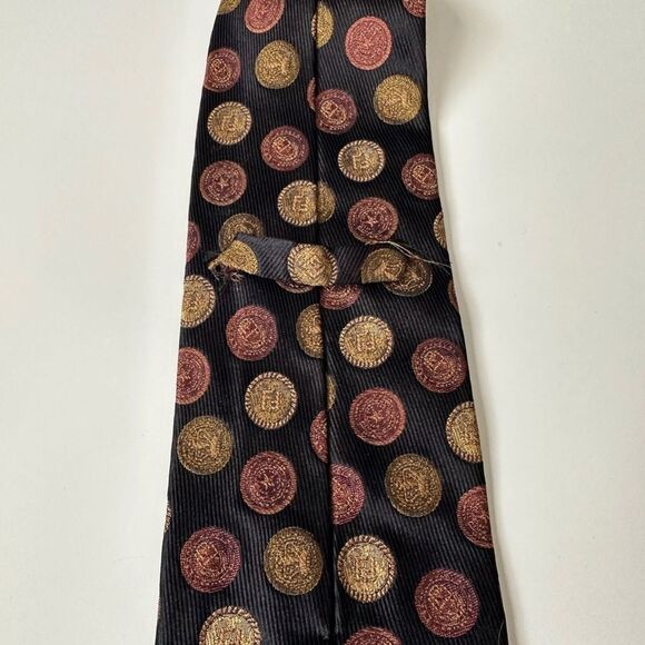 Fendi Circle Logo Pattern Black Silk Tie - Picture 9 of 10